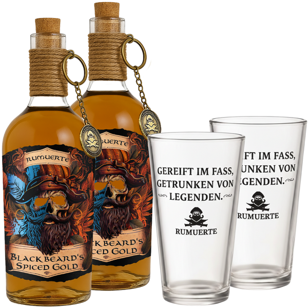 Bundle: 2x Blackbeards Spiced Gold 700ml 40% Vol. + 2x Rumuerte Gläser gratis